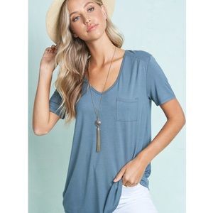 🅱️Last1️⃣Vintage Teal Basic Pocket Tee Slinky Top